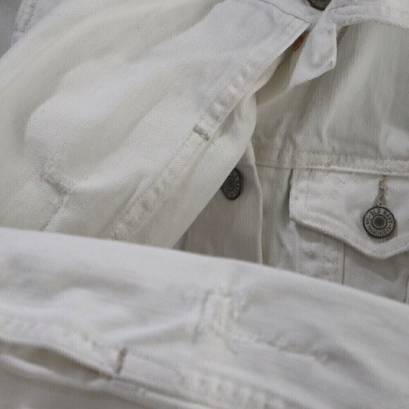 Old Navy White Semi Distressed Denim Jacket Small Size - Picture 8 of 9
